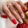 24Pcs Medium Short Square White Silver Glitter French Tip Press On Nails Full Cover Fake Nail Art Tips