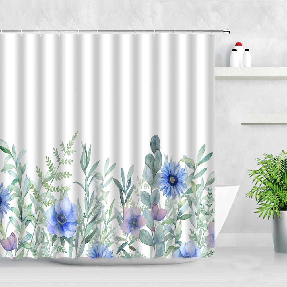 

Natural Floral Shower Curtains Flowers Green Leaf Butterfly Water Color Art Nordic Modern Waterproof Bathroom Decor Curtain W90xH180cm(35x70 in)