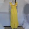 Bright Yellow 2025 Summer Women's Evening Beach Dress, Sexy Flying Sleeve, Long, Size 5XL