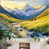 Nature Mountain Tapestry Daisy Flower Yellow Meadow Tapestry for Bedroom Aesthetic Sunlit Valley Snowy Stream Landscape Small