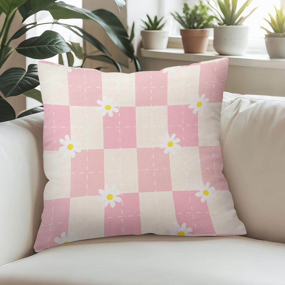 Daisy Check Square Jacquard Pillow Cover for Sofa Office Waist Cushion Cover Home Decorative Pillowcase