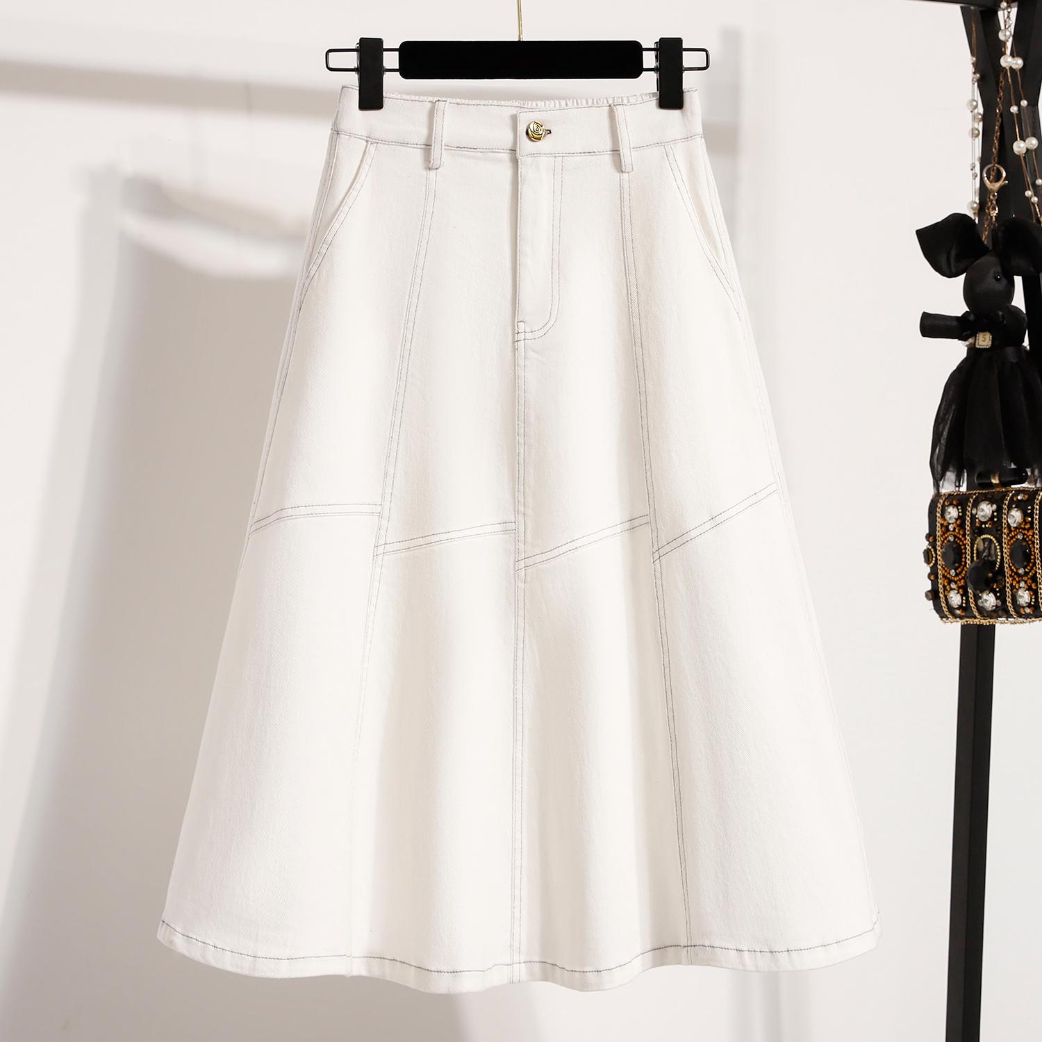 

DIMANAF 2026 Spring Summer Plus Size Women Skirts Elastic Waist Oversize Casual Lady Long Skirts Denim Cotton Solid 5XL білий