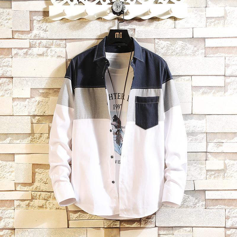 

Новая мужская облегающая рубашка сшитая модная мужская повседневная рубашка Оксфорд с длинными рукавами винтажная модная повседневная одежда минималистичная модная дышащая рубашка XXL темно-синий