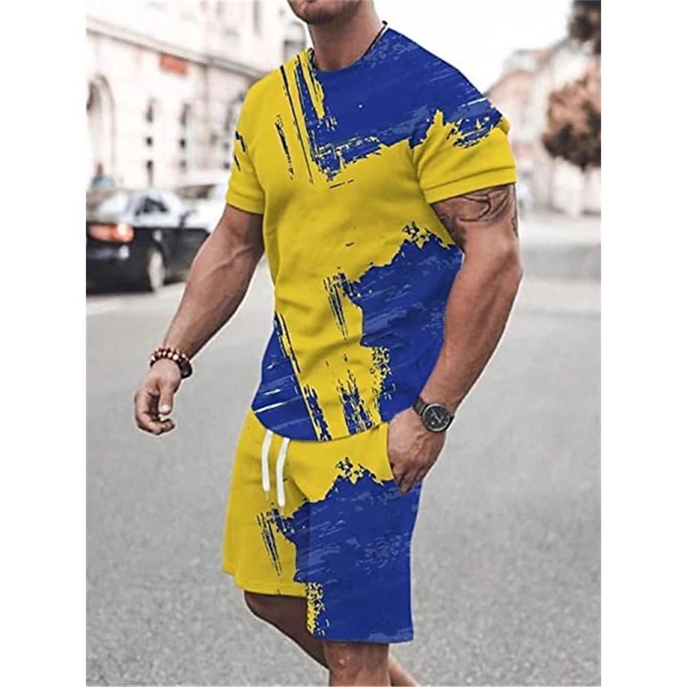 Set Estivo Sportivo Super Street Shooting da Uomo, Set Due Pezzi, T-shirt, Pantaloncini, Set Casual Stampato