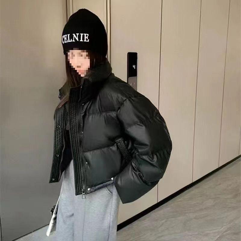 Tvättfri Läderolja Vinterkappa: Förtjockad, Varm, Koreansk stil, Ståkrage, Kort längd, Åldersreducerande, Lätt lyxig damjacka.