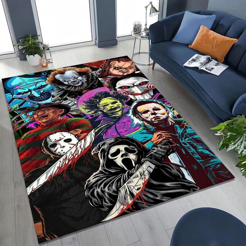 Horror Characters S-Scream Ghost Face Rug for Bedroom Living Room Sofa Home Doormat Decor, Large Kids Play Non-slip Floor Mat