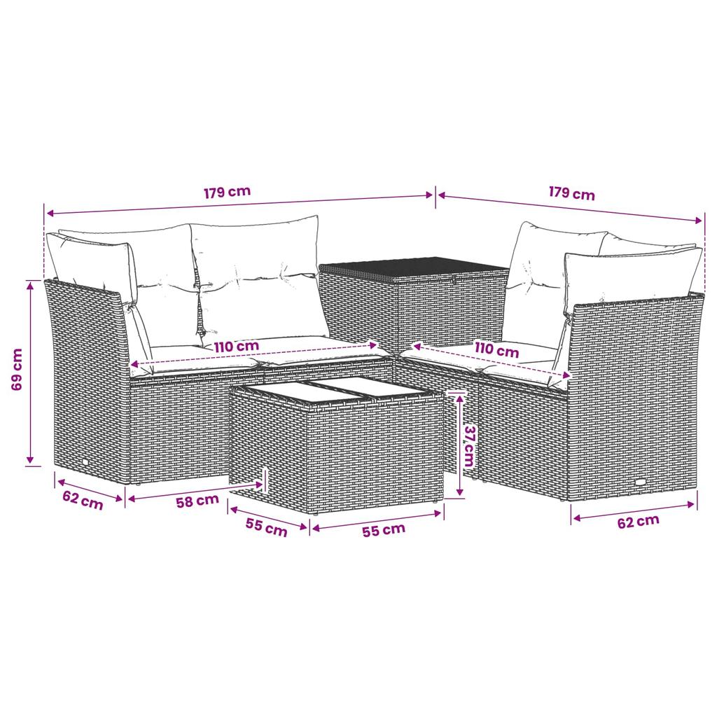 Sofa Set 6 Pieces Beige and Light Gray Poly Rattan and Steel