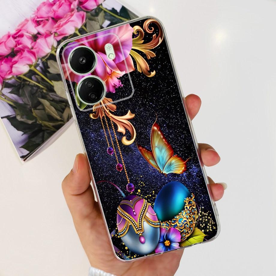 For Xiaomi Poco C65 Case for PocoC65 Silicone Funda Para Capa Coque Soft Phone Cases Back Cover Marble Flower Pattern Shockproof