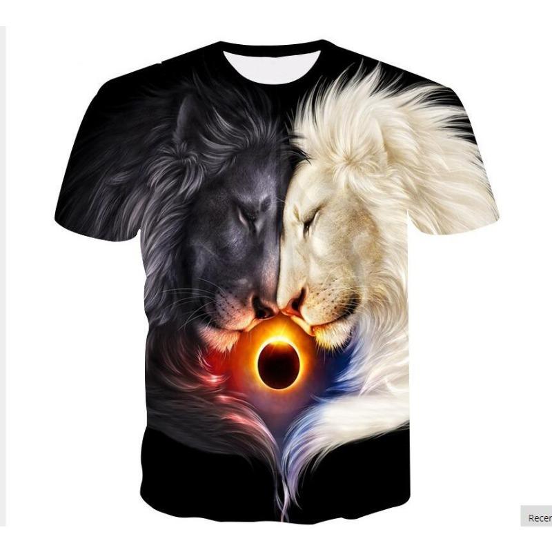 Summer Men's Wolf 3D Digital Printed T-shirt Trendy Round Neck Loose Men's Casual Short Sleeve T-Shirts Men’s