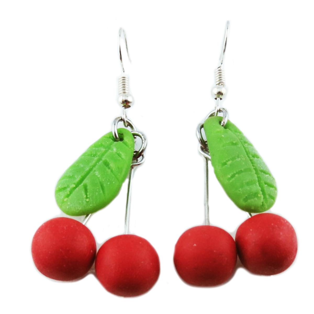 

Les Trésors De Lily [R2780] - Серьги ручной работы Вишня красно-зеленые - 35x22 мм