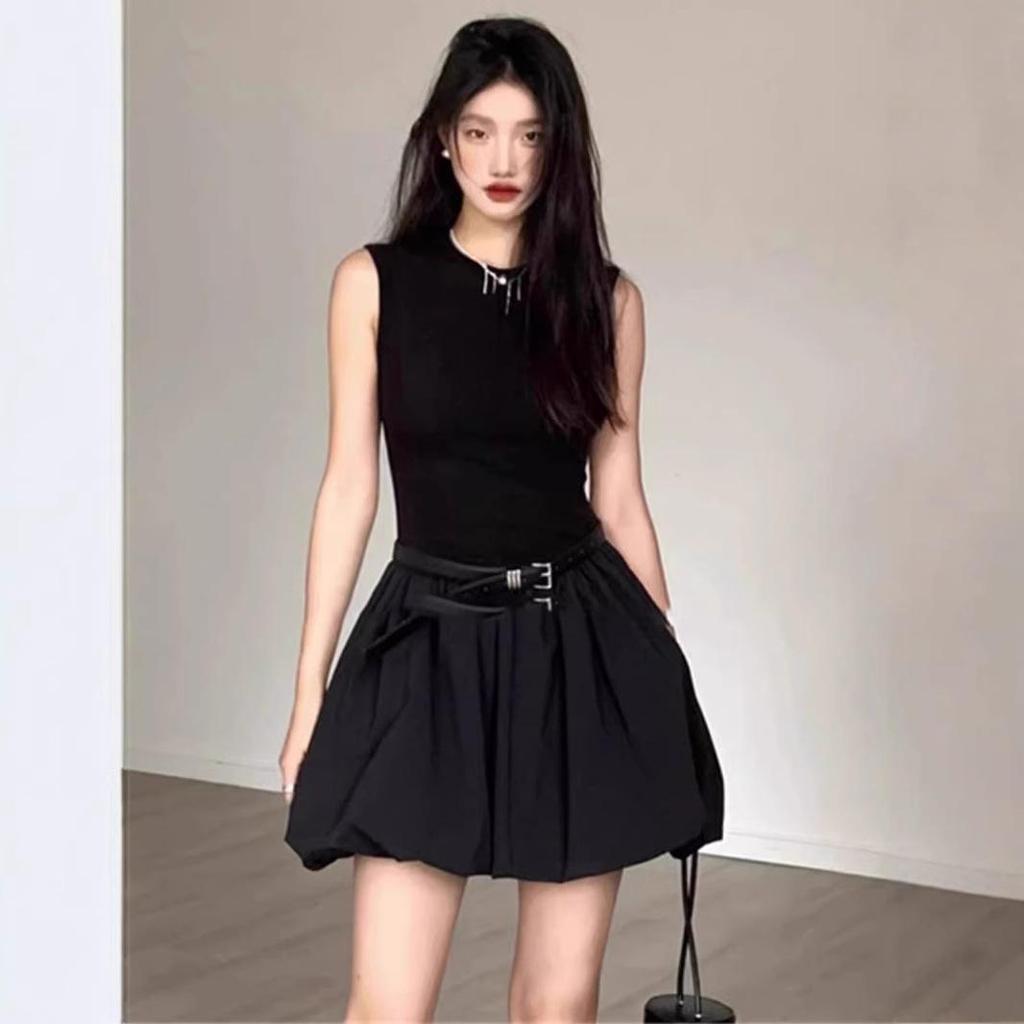 Elegant Black Floral Short Dress for Women - French Style Trendy Bud Design