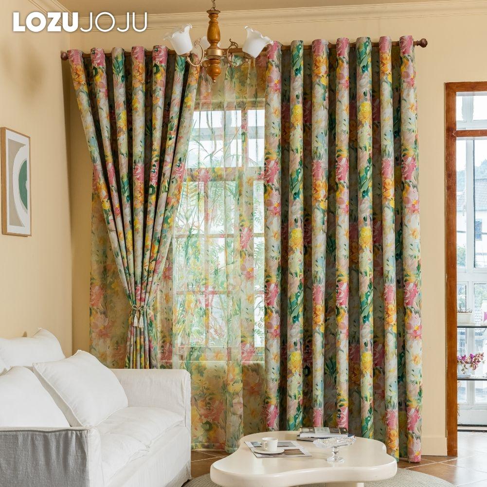 1PC LOZUJOJU European Pastoral Style Printed Colorful Curtains Full Blackout Curtains for Bedroom Living Room Balcony Window for Home Decor
