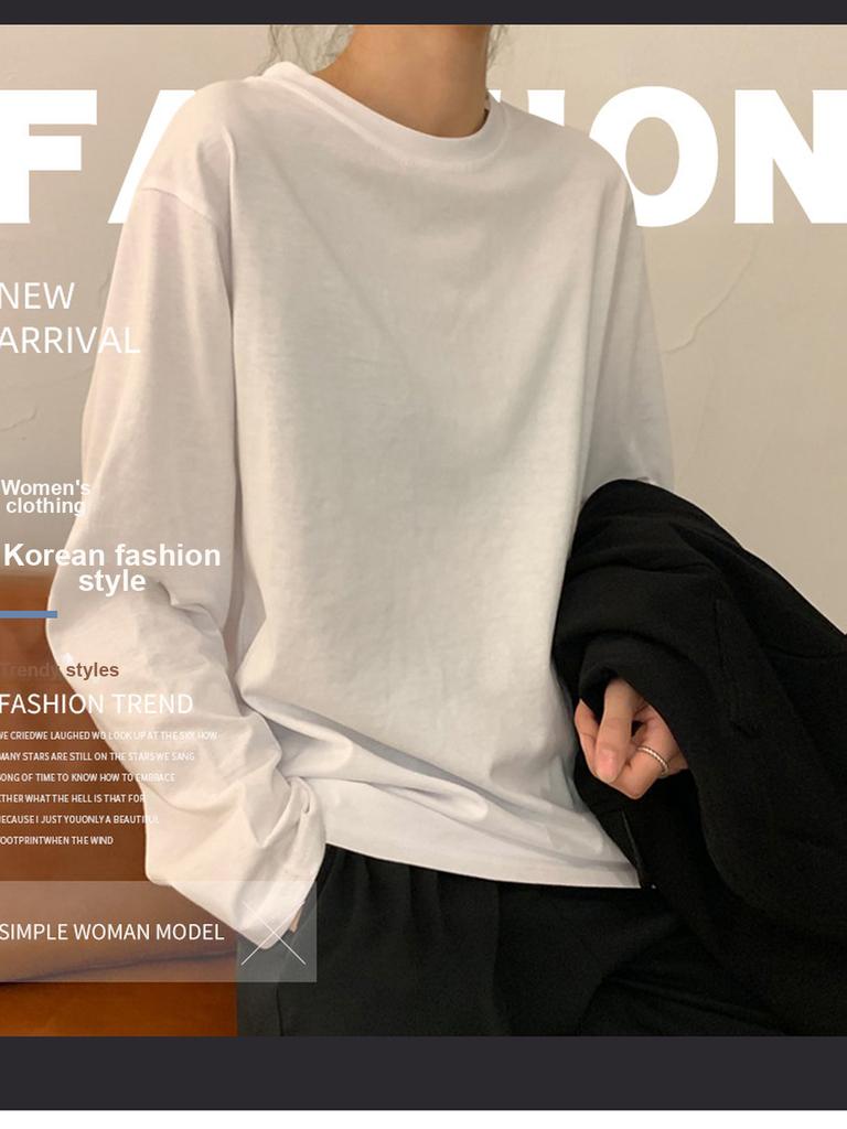 White Base Layer Women's Autumn New Korean Fashion Women's Clothing Trendy Inner Wear Pure Color Long Sleeve T-Shirt Women's Fashion