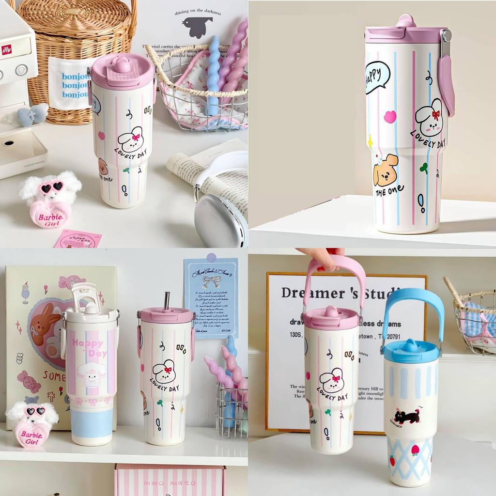 Cartoon Bunny Insulated Travel Mug With Handle And Stainless Steel For Kids And Adults