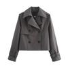 YENKYE Nieuwe Herfst Dames Effen Cropped Trenchcoat Vintage Dubbelrijig Lange Mouwen Korte Jas Reverskraag Windjack