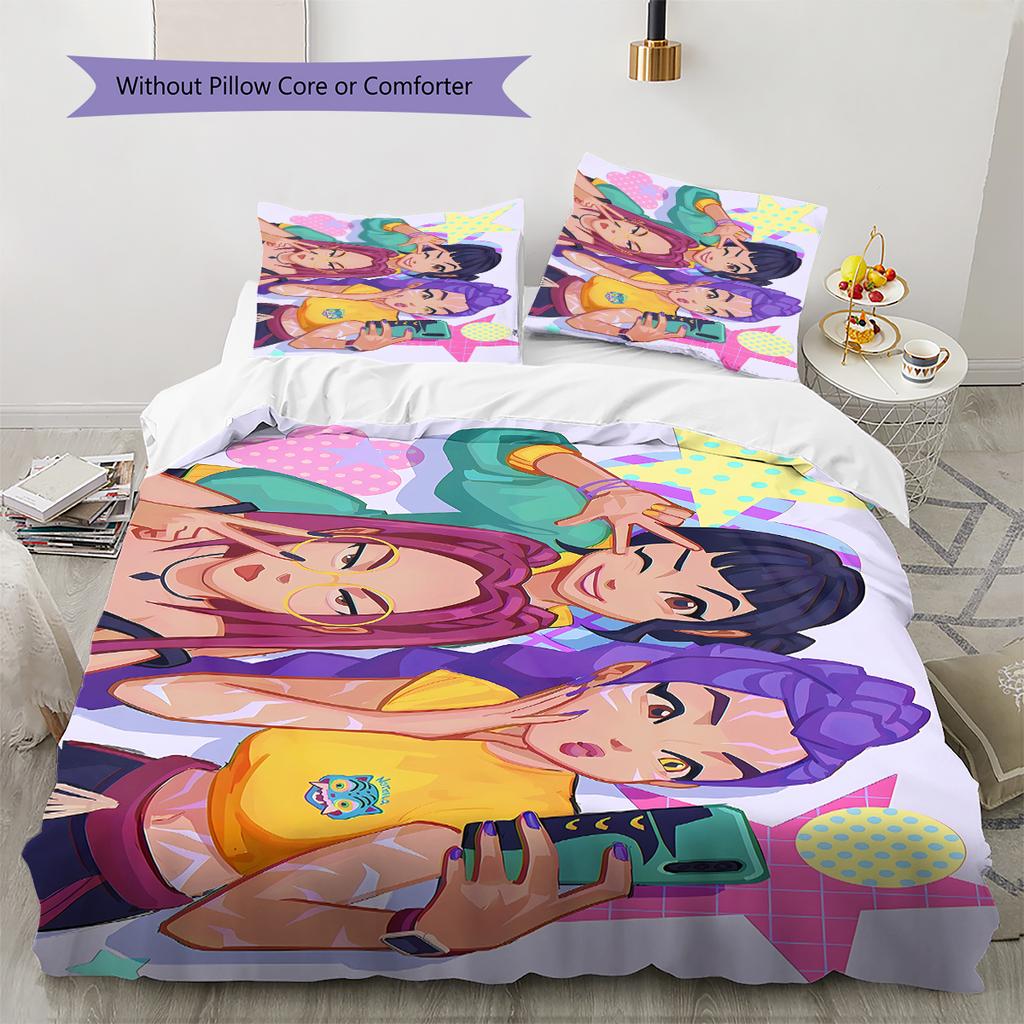 Pościel z wzorem Łowców Demonów K-pop, Zestaw kołdry Poszewka na kołdrę Poszewka na poduszkę Domowy prezent urodzinowy (1 * poszwa na kołdrę + 2 * poszewki na poduszki, bez rdzenia)