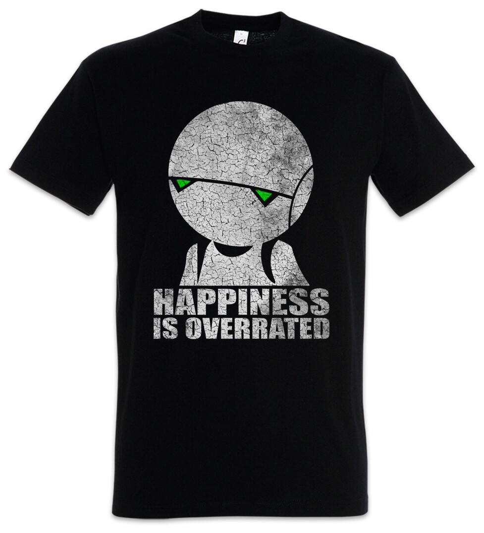 

Happiness Is Overrated T-Shirt Mens Womens Tees Top Depression dejection Robot Fun Robots Android L