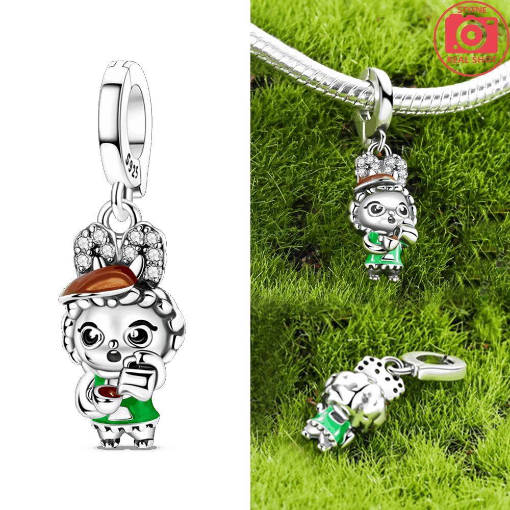 Original Copper Lucky Four-Leaf Clover Bear Cottontail Rabbit Colorful Doll Series Pendant Beads Fit Bracelet Jewelry Gift