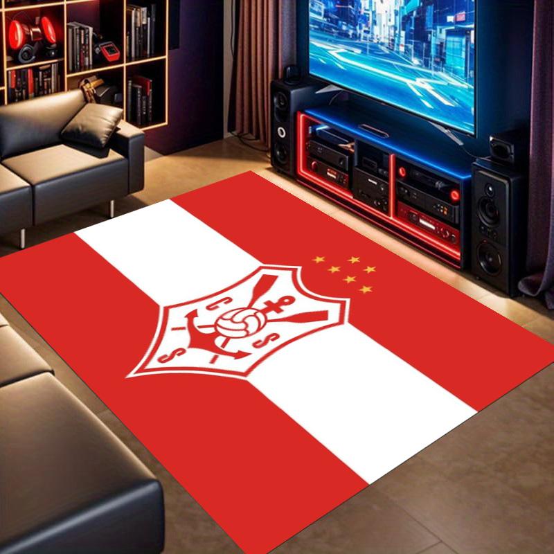 Corinthians SC Red White Stripe Crest Print Area Rug Brazilian Soccer Fan Non Slip Rectangular Floor Mat Gaming Room Football Fan Home Decor Rug