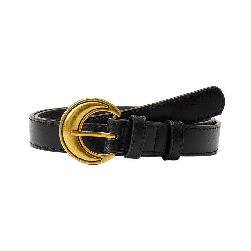 Retro Crescent Belt for Women Fashion Commuting Style Ancient Gold Pin Buckle Women's Belt Versatile High-end Jeans Belt