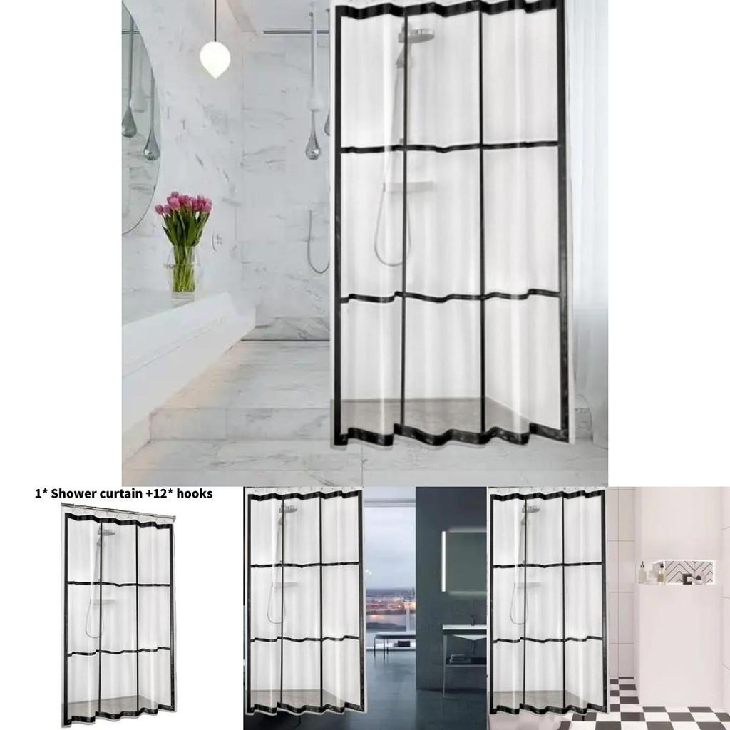 Checkered Pattern Rectangular Shower Curtain Peva Material With Antimildew Finish For Bathroom Decor