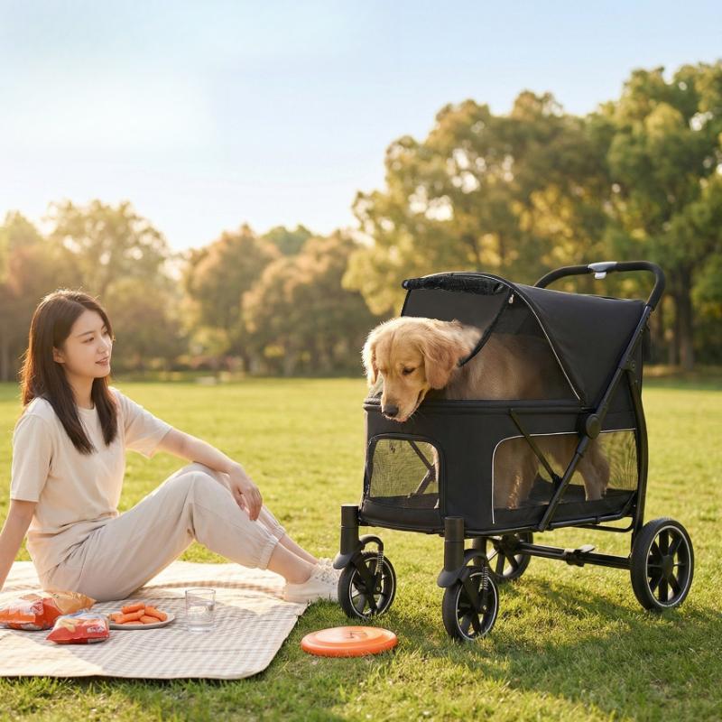 40KG Large Pet Strollers Cats Dogs Wheel Folding Dogcart Luxury Outdoor Transport Dog Strollers Pet Carrier Trolley Supplies
