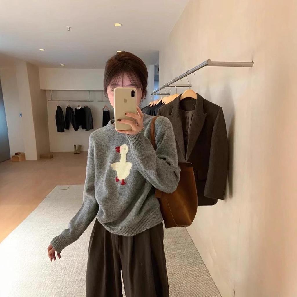 Spring & Autumn Cute Cartoon Duck Jacquard Cashmere Women's Sweater