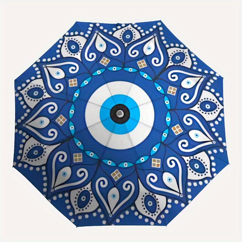 

1pc Evil Eye Mandala Automatic Open/Close Umbrella, Portable Folding Umbrella for Travel, Themed Events, It is suitable as a gift for various festival