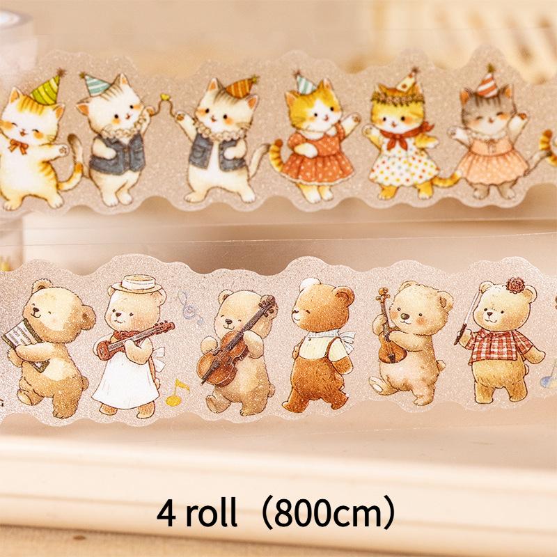 6 rolls/set, vintage cute tapes with animal motifs, waterproof, glitter style, for scrapbooking and journaling, self adhesive 4 roll