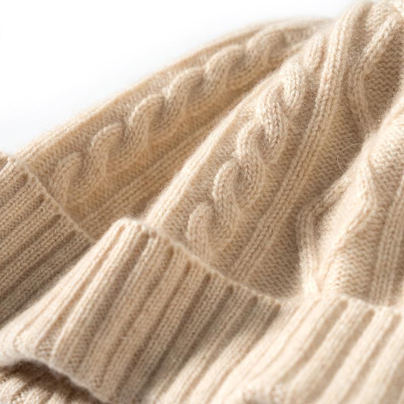 Cashmere Autumn and Winter New Women's High End Knitted Warm Solid Color Twist Ear Hat Knitted Casual Baotou Hat