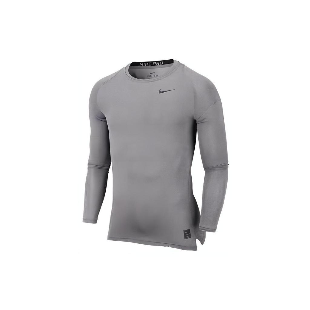 Nike Logo Print Solid Color Running Fitness Long Sleeve T-Shirt Men Tops Grey 933315-091