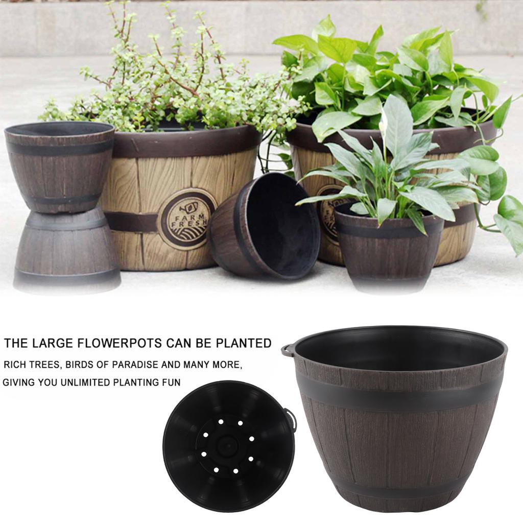 Imitation Wooden Plant Pot PP Resin Flower Pot Imitated Wood Planting Planter