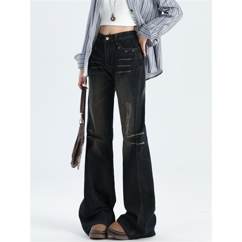 

2025 Ретро Микро-клеш Заниженная талия Женские Джинсы Большого размера Длина в пол L