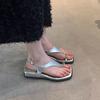 Wedge heel silver toe sandals fairy shoes 2025 summer with skirt travel vacation fashion pinch Roman shoes