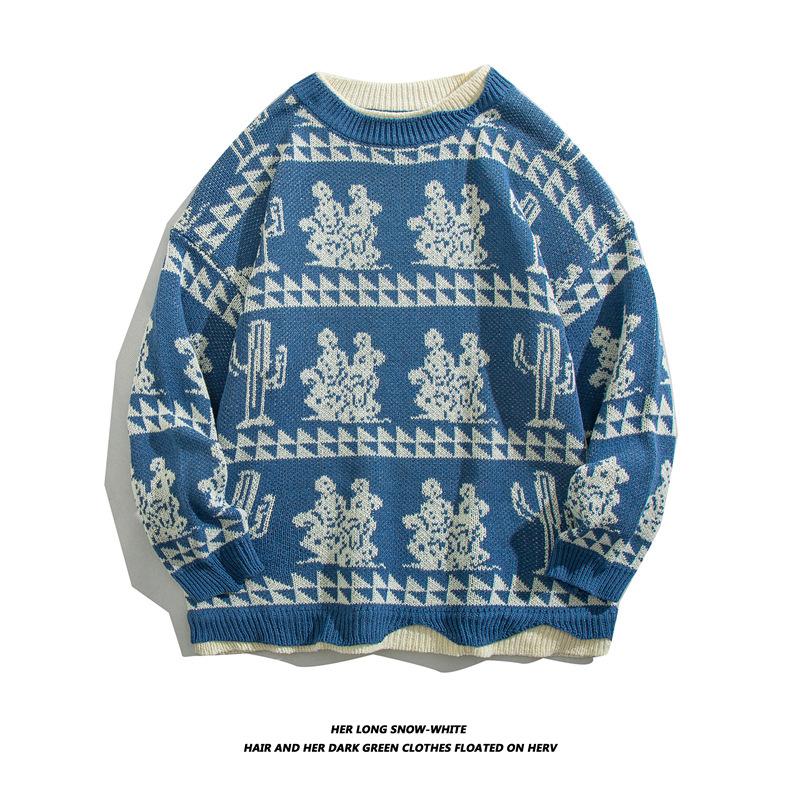 Japanischer Retro-Pullover mit Rundhalsausschnitt und Karomuster in Herzform für Männer und Frauen, locker sitzender Strickpullover für Studenten, trendige Marke, Paar im Lazy-Style