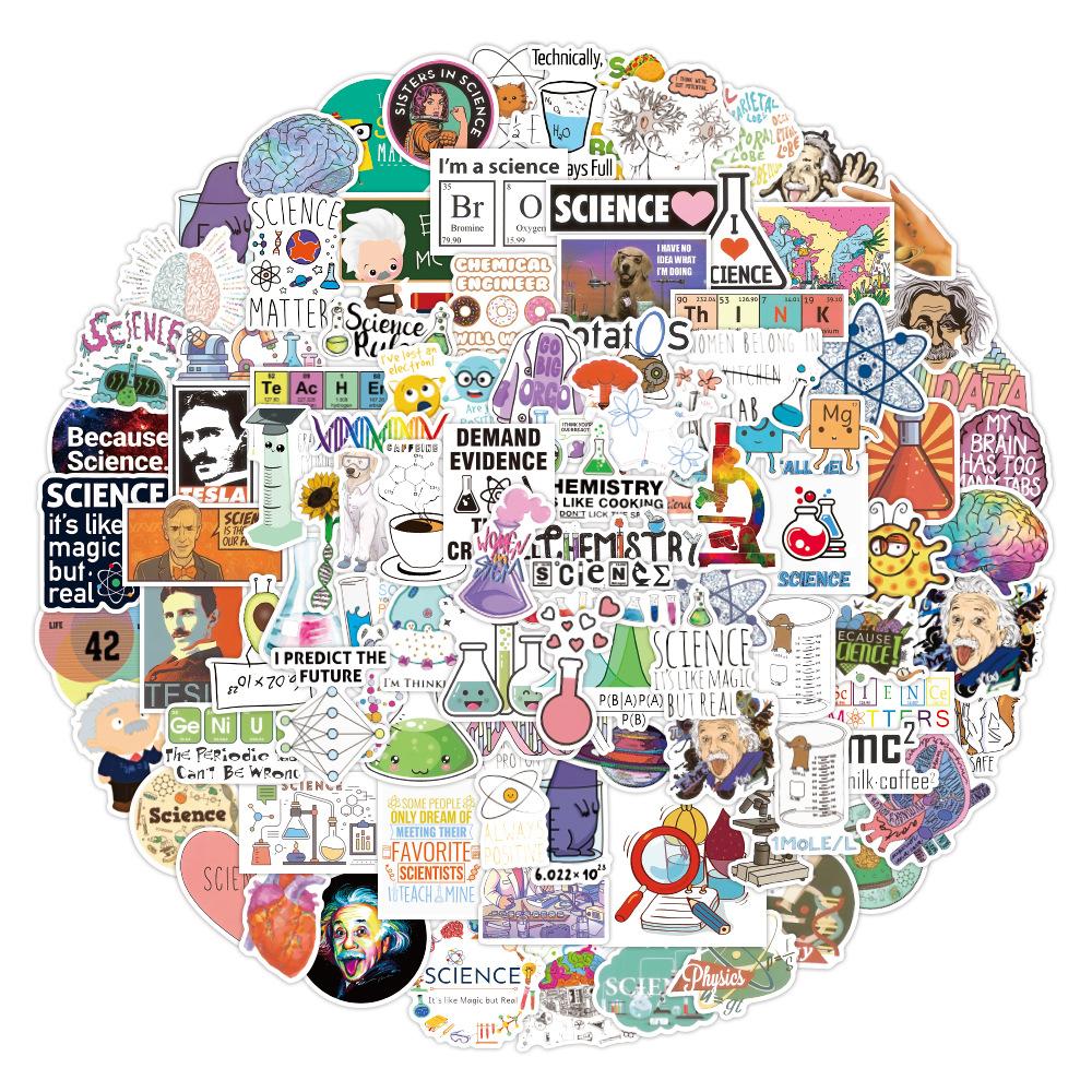 10 30 50 100Pcs Cartoon Science Chemistry Biology Laboratory Waterproof Stickers Laptop Skateboard Phone Decoration Sticker Toy