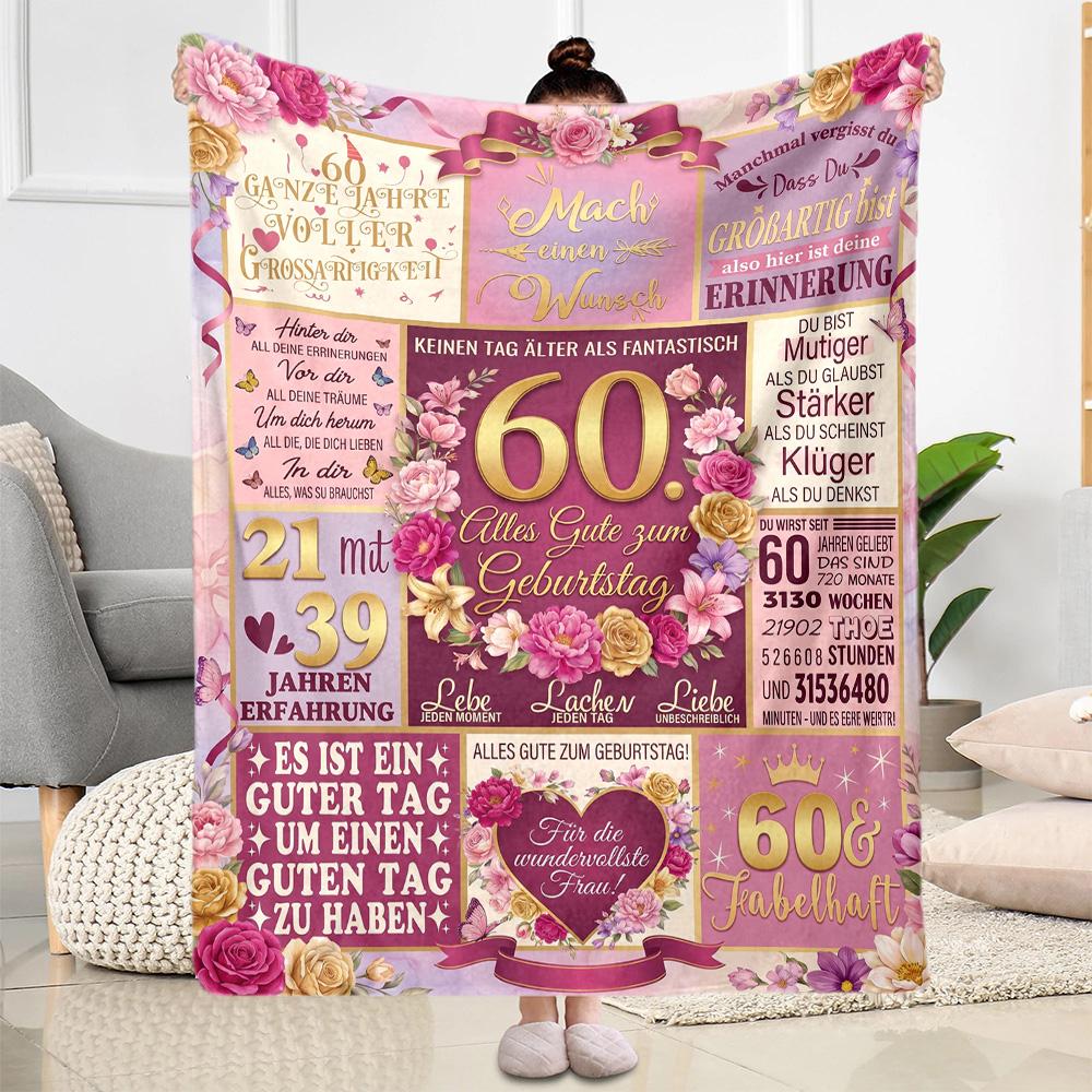 Happy 60th Birthday Celebration Flannel Blanket-Soft and Suitable for Sofas,Beds,Offices,Travel,All Seasons,Great Gift for Holidays and Birthdays.