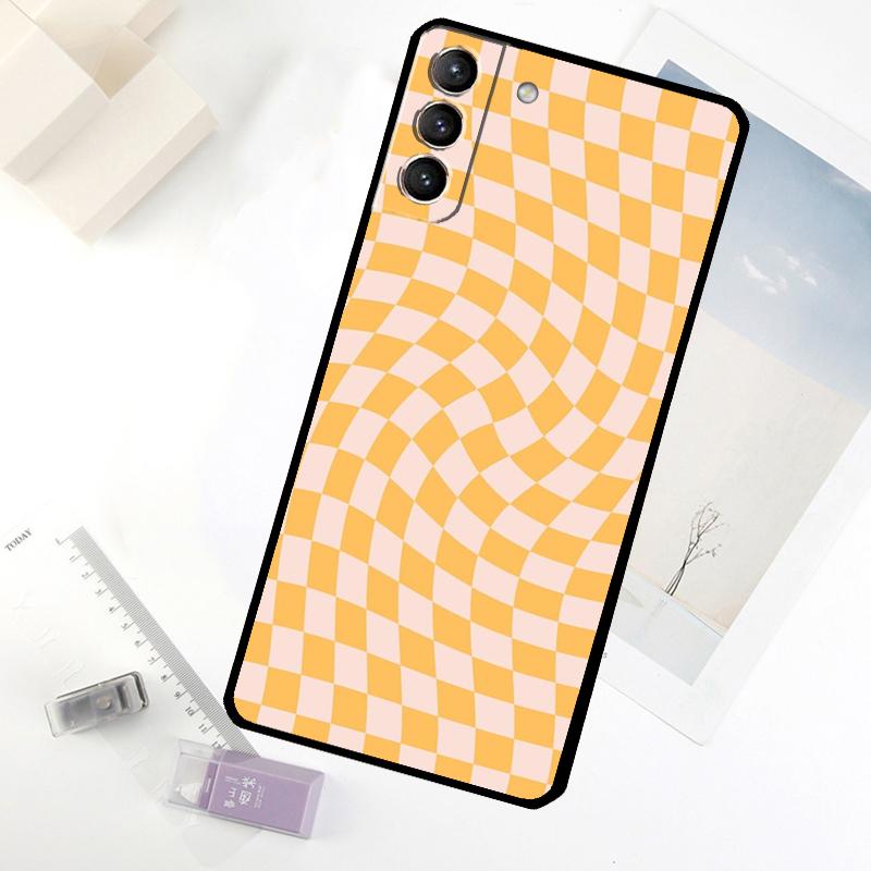 Check Orange Green Moss Twist Phone Case For Samsung Galaxy S25 S24 S23 S22 S21 S20 S26 Ultra S10 Plus S23 FE S25 FE Cover