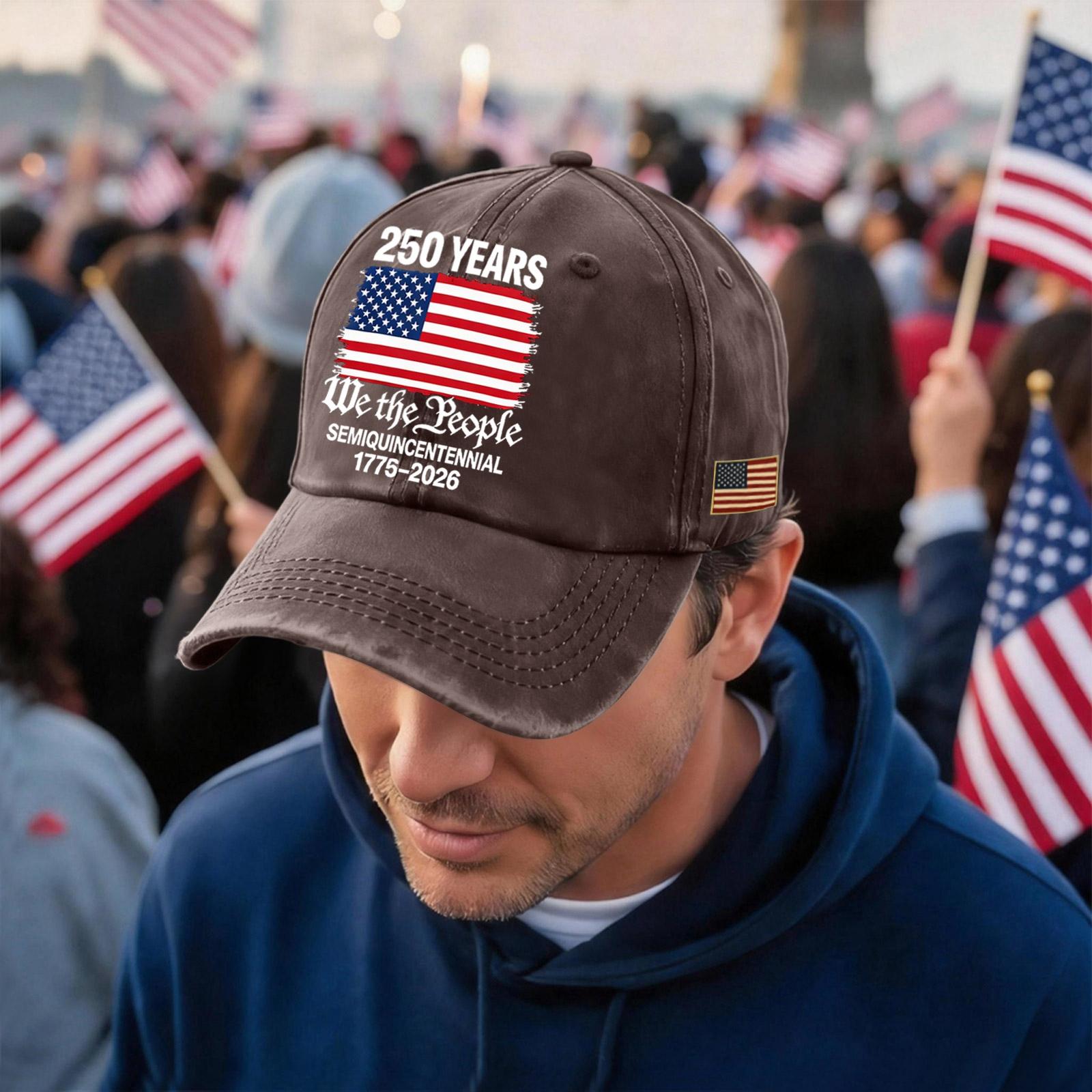 

Men s and Women s Matching American 0th Anniversary Anniversary Embroidered Vintage Washed Baseball Cap One Size кофейный