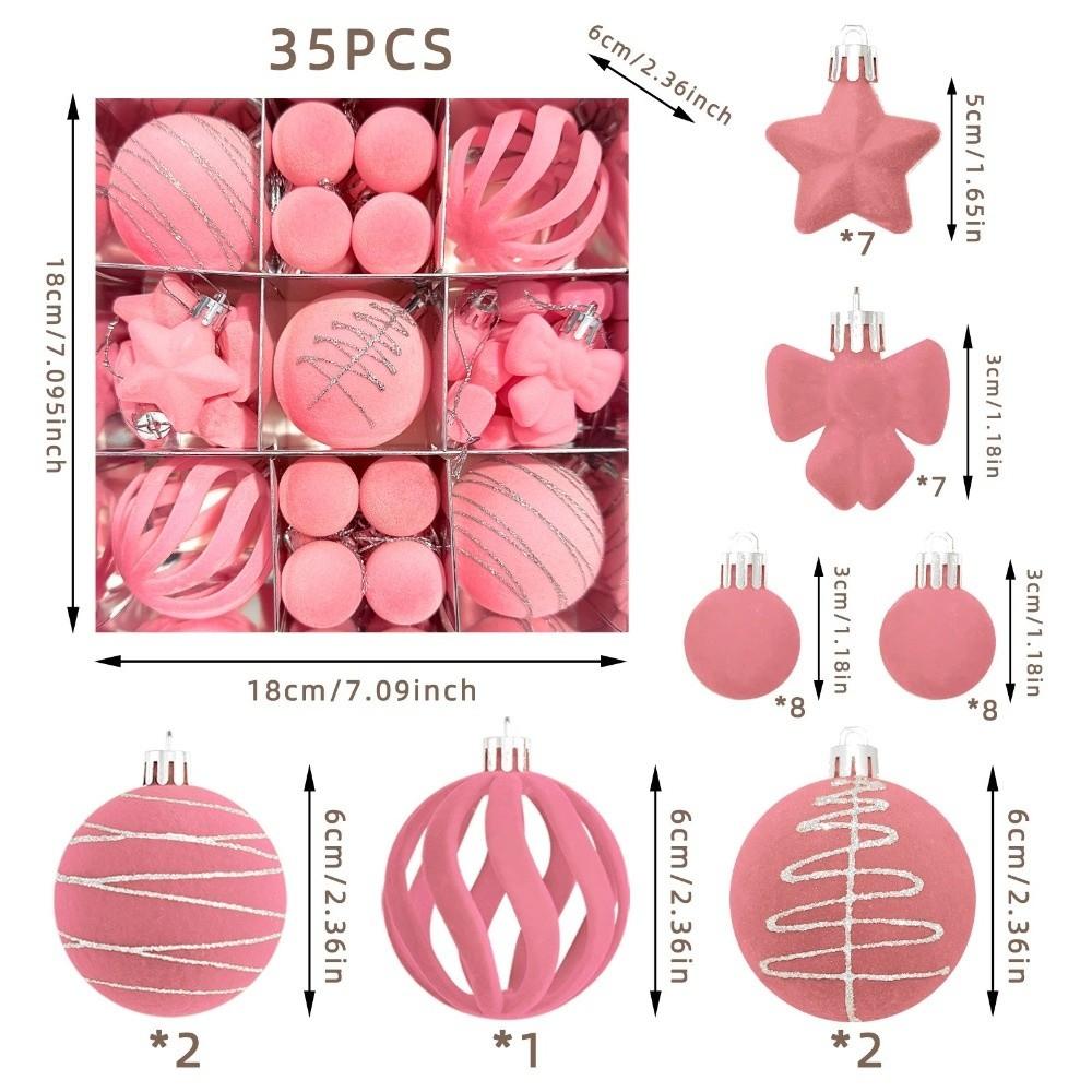 35PCS Flocked Xmas Tree Decor Set Velvet Bows Christmas Ball  Home Holiday Decor