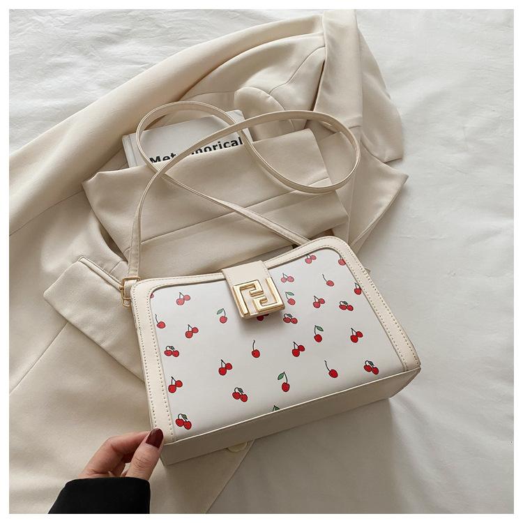 

2025 новая сумочка с вишневым принтом модная большая вместительная сумка через плечо милая и элегантная сумка-тоут сумка-ведро белый
