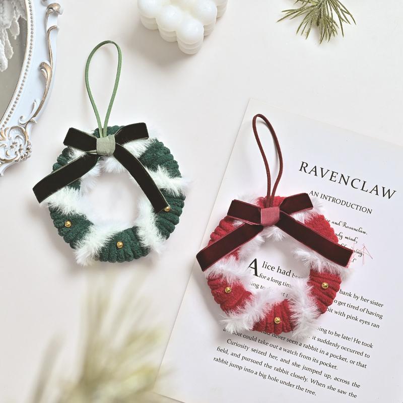 Plush Bell Bow Garland Hanging Decoration for Christmas Home Decoration Car Interior Gift Festive Atmosphere Props