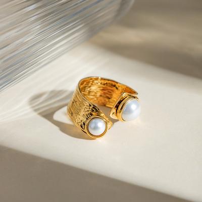 Irregular Open Design Gold Pearl Ring Fashion Versatile Jewelry For Women