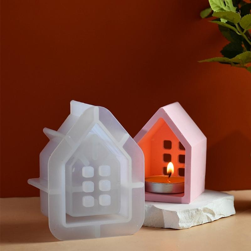 3D Candlestick Silicone Mold Hollow Out House Candle Base Mold Gypsum Candle Holder Epoxy Mould Home Decorations Mould