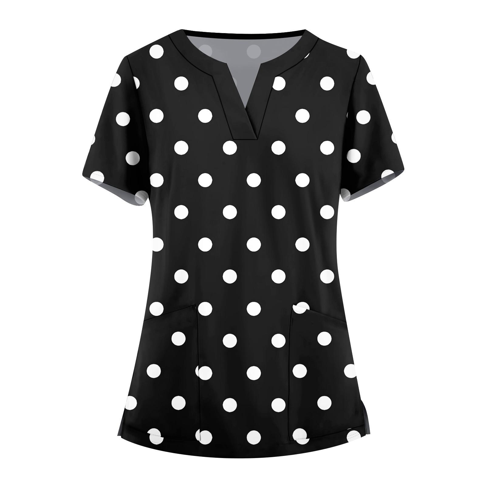 

Женская мода, рабочая одежда с v-образным вырезом, короткими рукавами и карманами, топы с принтом, летние топы для женщин L чёрный