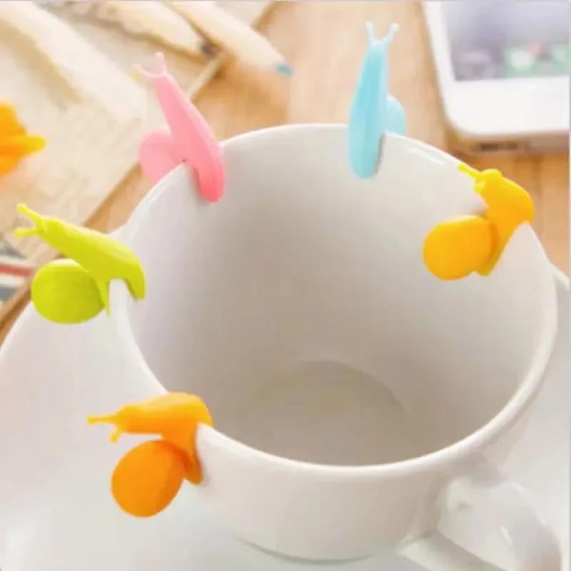 5pcs Cup Decoration Tool Cute Snail Shape Random Color Silicone Mug Hanging Tool Tea Bag Holder Cup Tea Clips