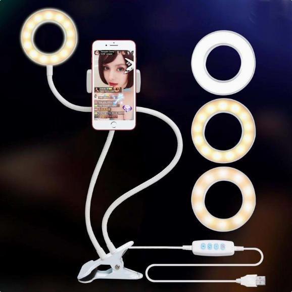 Luce LED di riempimento da 3,5" con clip USB e supporto per telefono regolabile per selfie e live streaming.