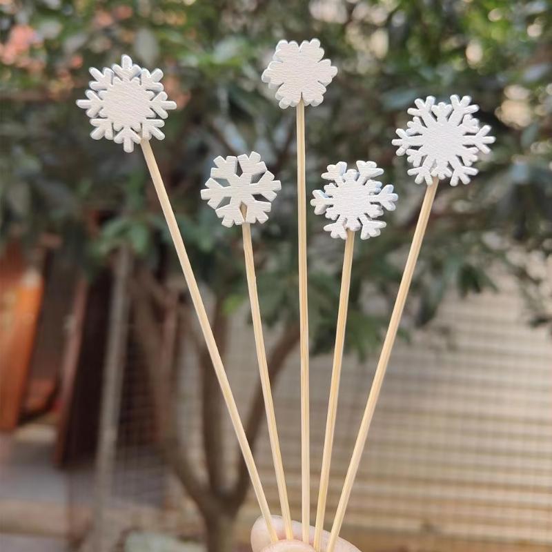 100 ks Vánoční bambusové špejle Jednorázové párátka na jídlo, dezert, ovoce, salát, vidličky, potřeby pro dekoraci novoroční párty