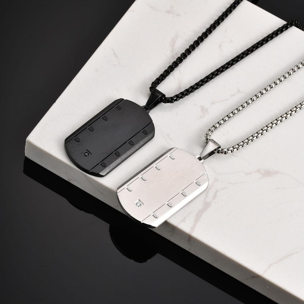 Trendy Dull Polish Dog Tag Necklace for Men,Waterproof Stainless Steel Square Pendant Necklace,Male Military Jewelry Gift