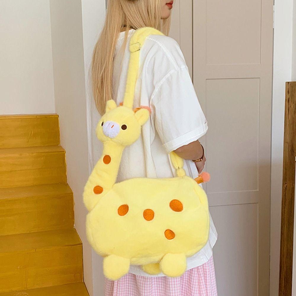 Soft Plush Giraffe Shape Plush Bag Large Capacity Plush Doll Shoulder Bag  Kids